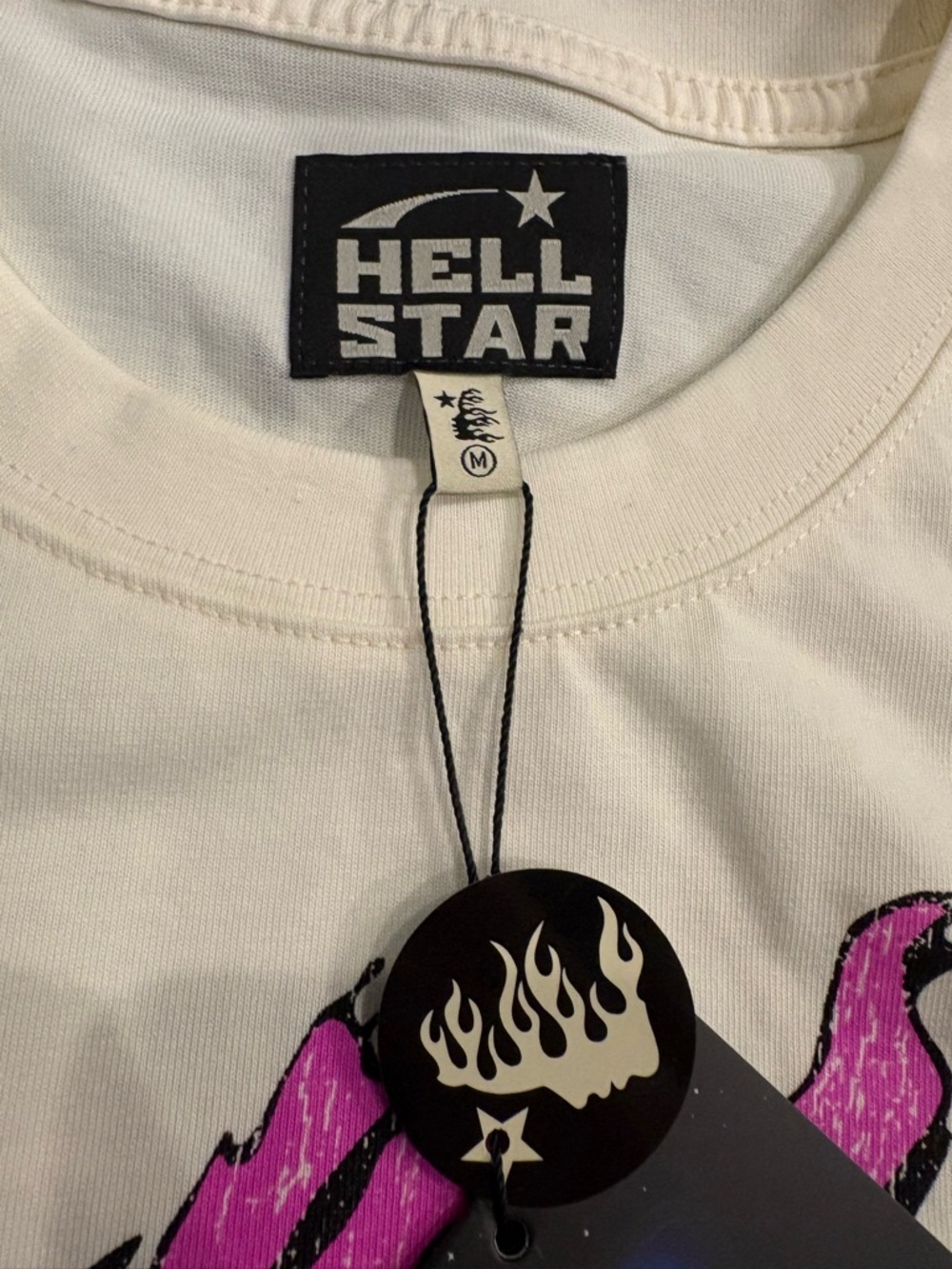 Hellstar Cream Short Sleeve Graphic Tee with Pink Accents - Picture 3 of 3
